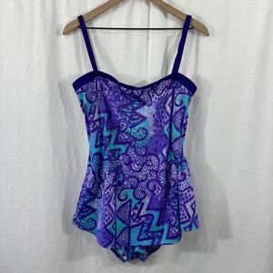 Rose Marie Reid Vintage Purple Blue Retro Geo One Piece Swimsuit Womens Size L ?